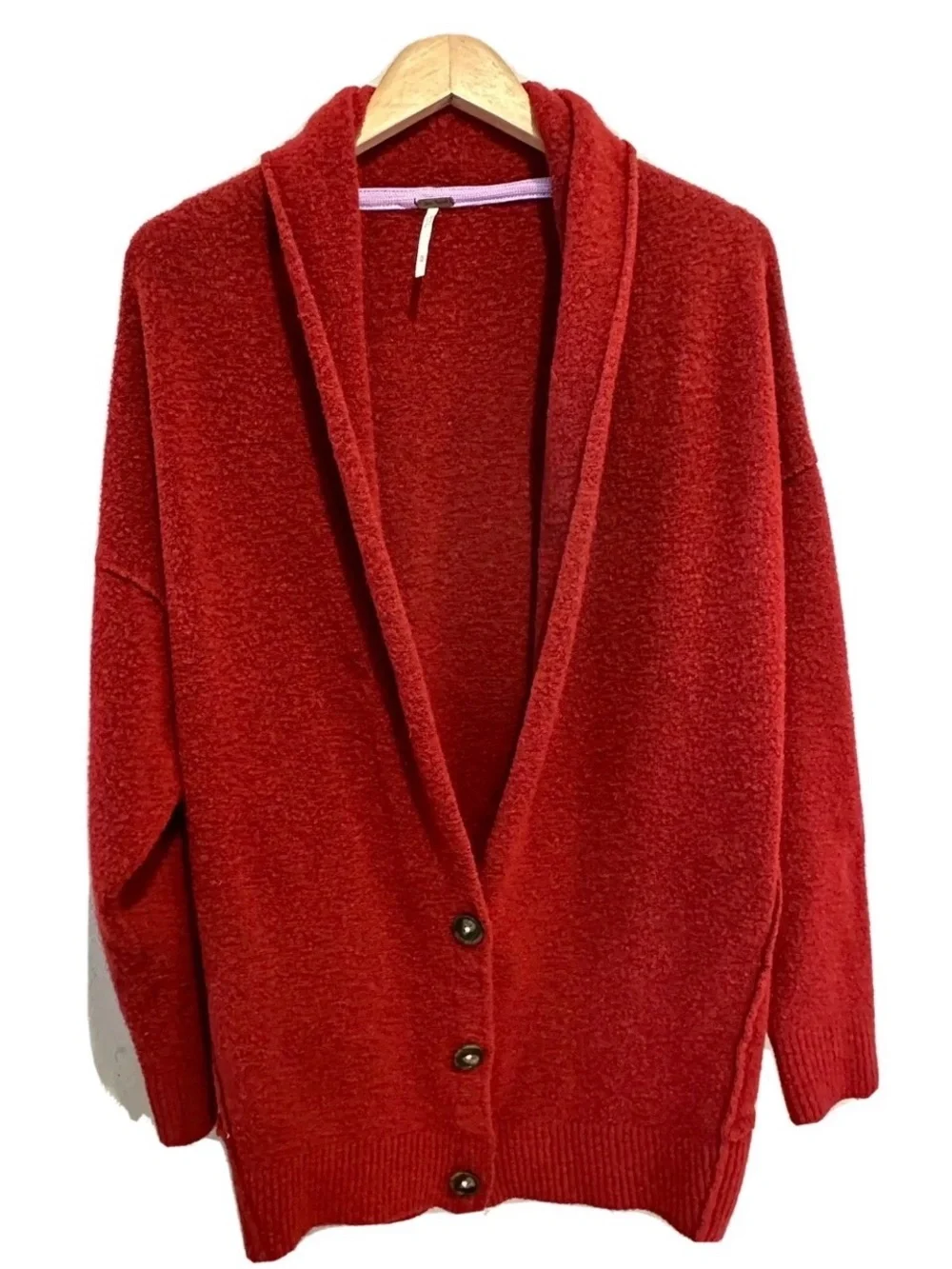 Free People Eucalyptus Cardigan M Button Wool Blend Oversized Rusty Red